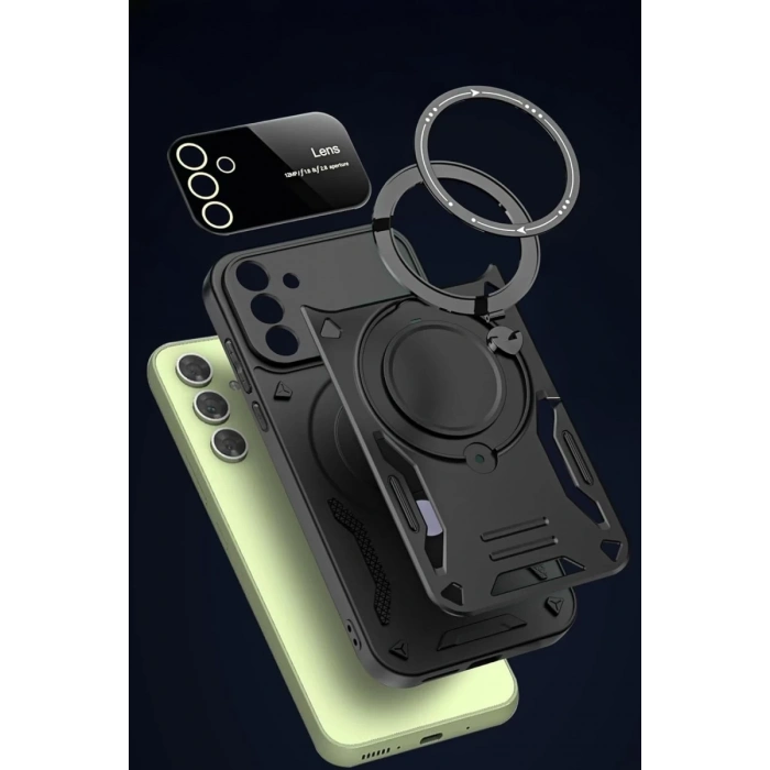 Hubrendy Bez Samsung Galaxy S24 FE Kılıf Joy Lens Standlı Kapak - Mor
