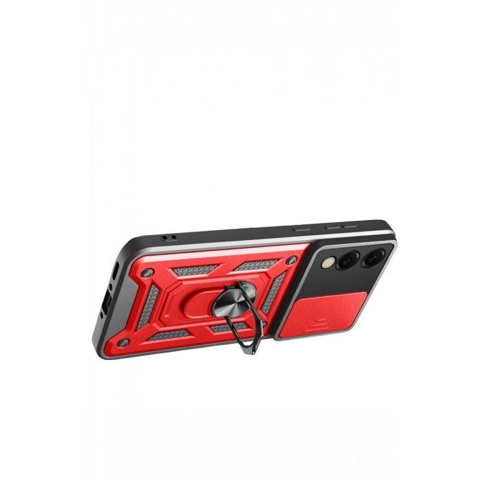 Hubrendy Bez Samsung Galaxy S25 Edge Pars Lens Yüzüklü Silikon - Kırmızı