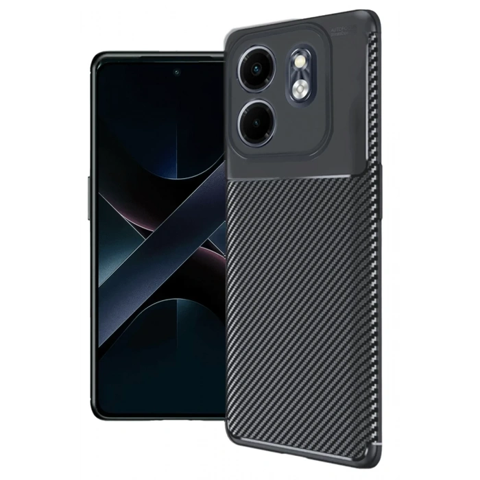 Hubrendy Bez İnfinix Hot 50i 4G Kılıf Auto Focus Karbon Kapak - Siyah