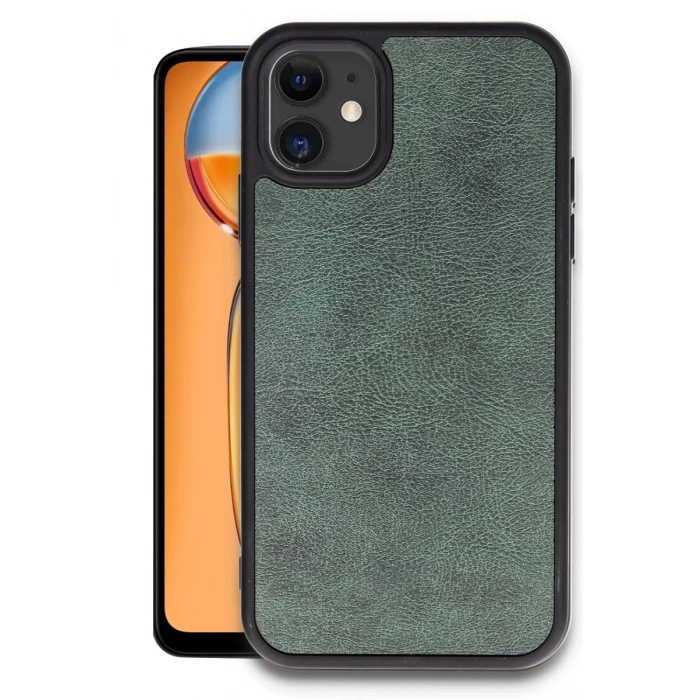 Hubrendy Bez Apple iPhone 11 Kılıf Aras Deri Kapak - Koyu Yeşil
