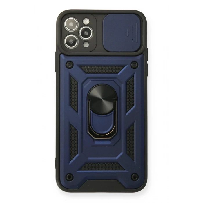 Hubrendy Bez Apple iPhone 11 Pro Max Kılıf Pars Lens Yüzüklü Silikon - Lacivert