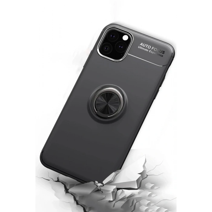 Hubrendy Bez Apple iPhone 11 Pro Max Kılıf Range Yüzüklü Silikon - Kırmızı