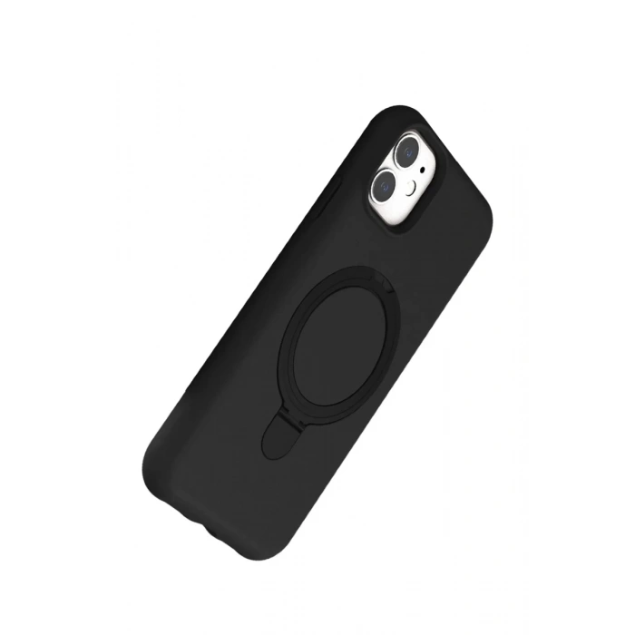 Hubrendy Bez Apple iPhone 11 Regal Magsafe Standlı Kapak - Siyah