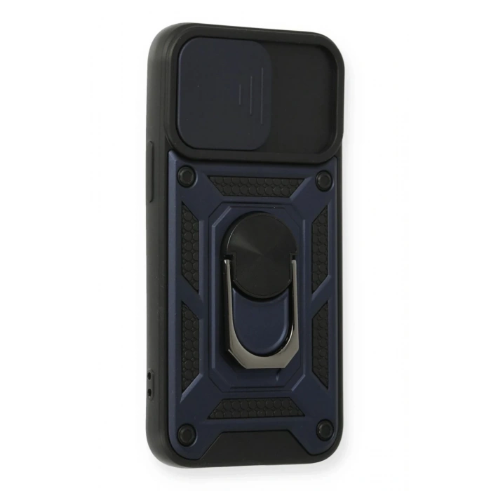 Hubrendy Bez Apple iPhone 12 Mini Kılıf Pars Lens Yüzüklü Silikon - Lacivert