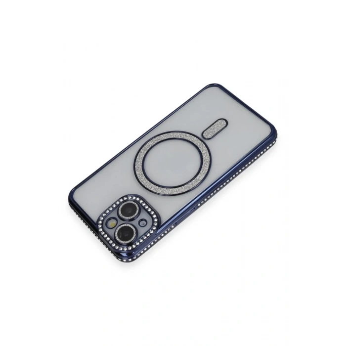 Hubrendy Bez Apple iPhone 13 Kılıf Joke Simli Magneticsafe Kılıf - Lacivert