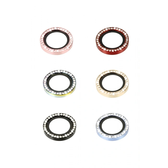 Hubrendy Bez Apple iPhone 14 Diamond Kamera Lens - Kırmızı