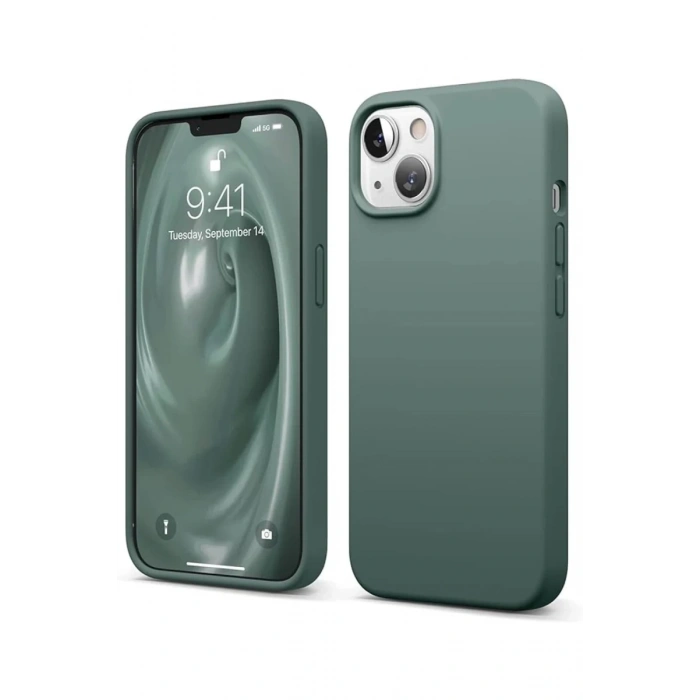 Hubrendy Bez Apple iPhone 14 Kılıf First Silikon - Koyu Yeşil