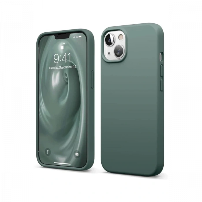 Hubrendy Bez Apple iPhone 14 Kılıf First Silikon - Koyu Yeşil