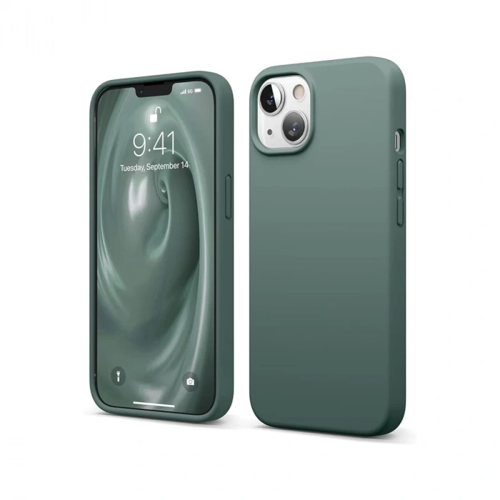 Hubrendy Bez Apple iPhone 14 Kılıf First Silikon - Koyu Yeşil