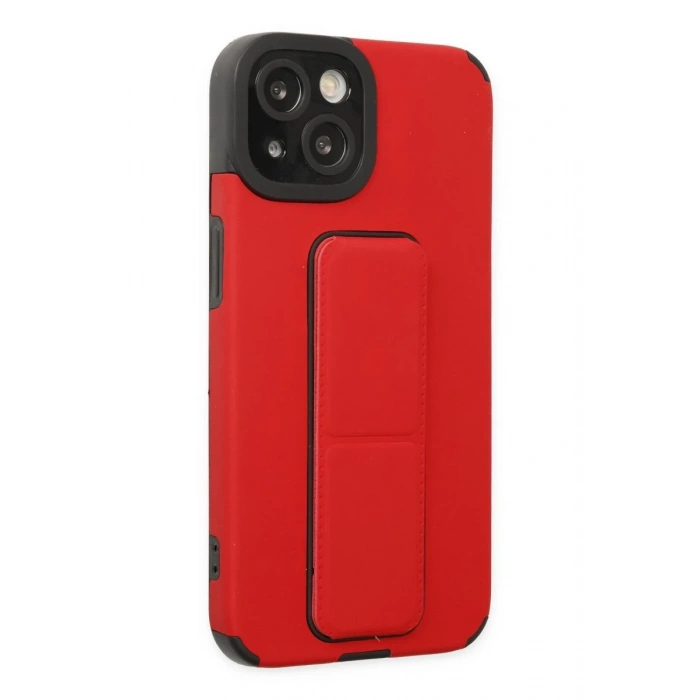 Hubrendy Bez Apple iPhone 14 Plus Kılıf Mega Standlı Silikon - Kırmızı