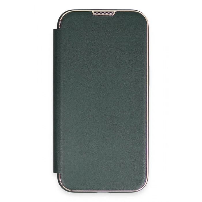 Hubrendy Bez Apple iPhone 14 Pro Max Kılıf Dolpin Kapaklı - Koyu Yeşil