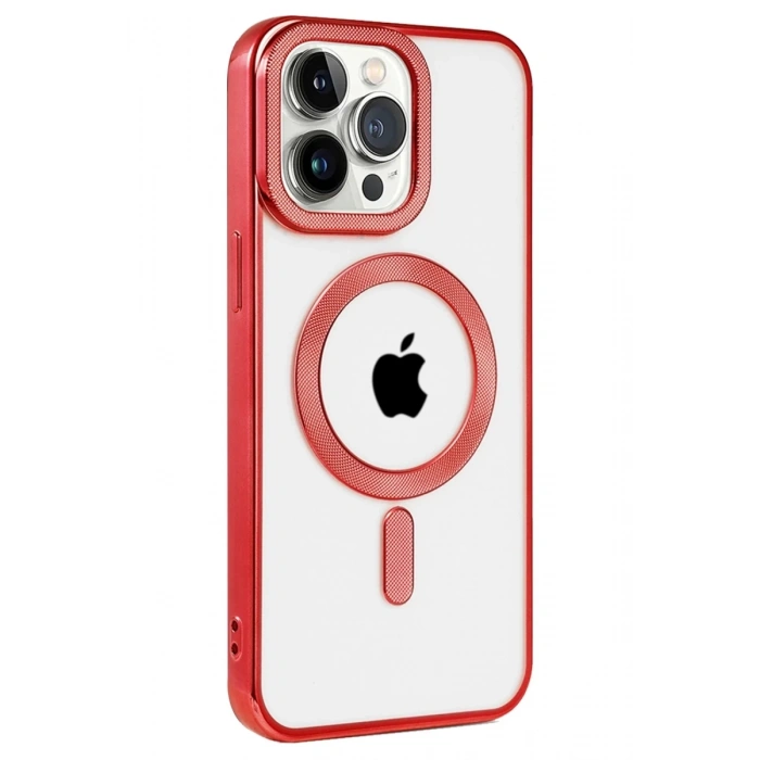Hubrendy Bez Apple iPhone 14 Pro Max Kılıf Kronos Magsafe Kapak - Kırmızı