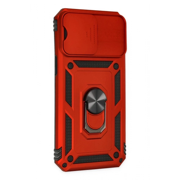 Hubrendy Bez Apple iPhone 14 Pro Max Kılıf Pars Lens Yüzüklü Silikon - Kırmızı