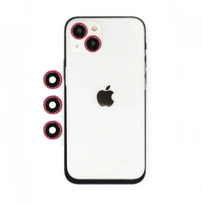 Hubrendy Bez Apple iPhone 14 Shine Kamera Lens - Kırmızı