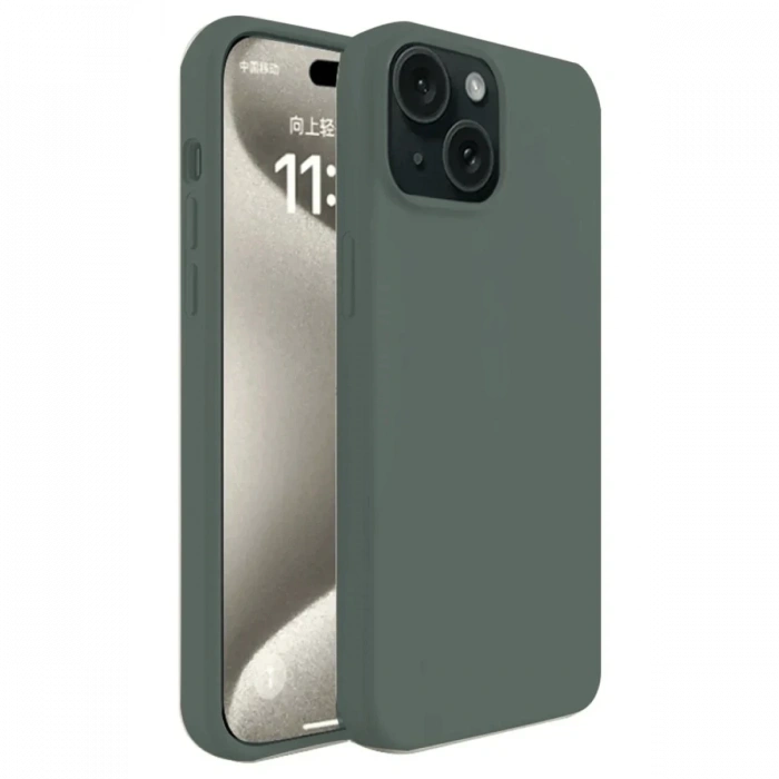 Hubrendy Bez Apple iPhone 15 Kılıf First Silikon - Koyu Yeşil