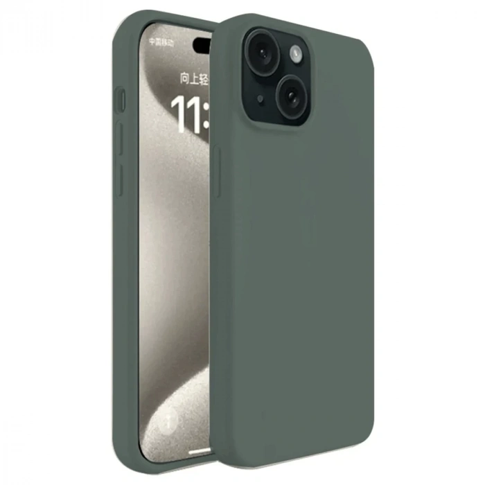 Hubrendy Bez Apple iPhone 15 Kılıf First Silikon - Koyu Yeşil