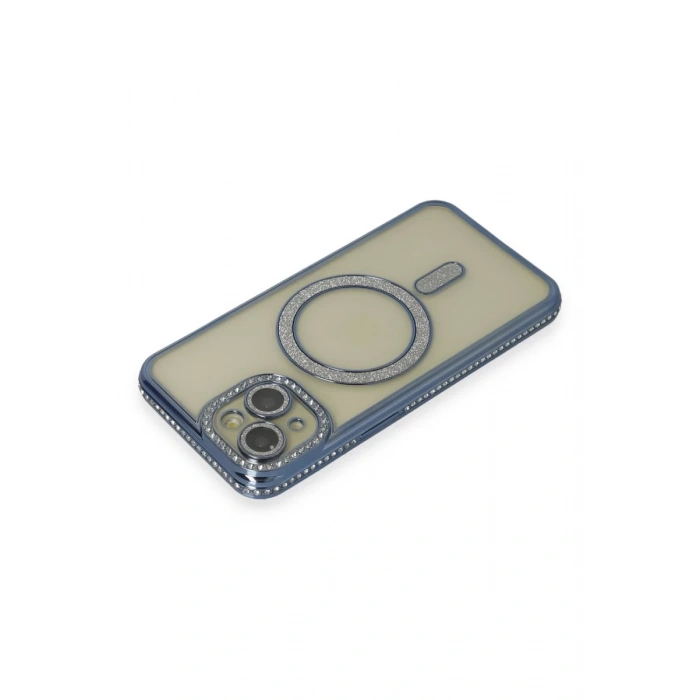 Hubrendy Bez Apple iPhone 15 Kılıf Joke Simli Magneticsafe Kılıf - Lacivert