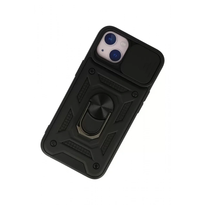 Hubrendy Bez Apple iPhone 15 Kılıf Pars Lens Yüzüklü Silikon - Siyah
