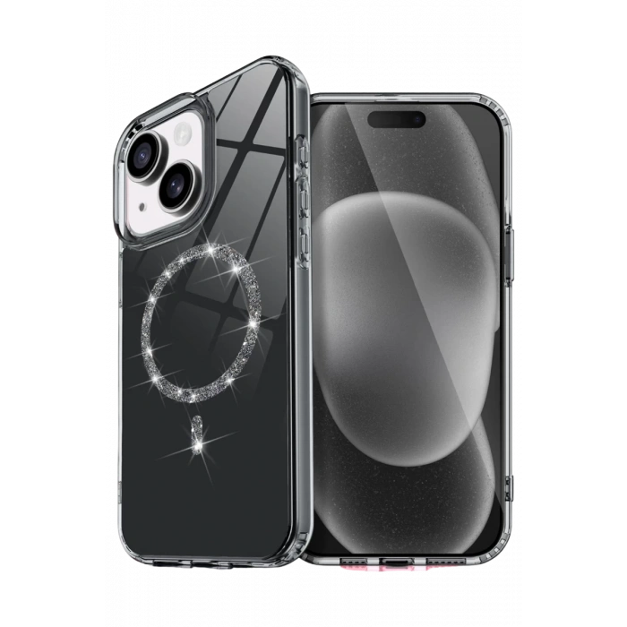 Hubrendy Bez Apple iPhone 15 Plus Live Diamond Magsafe Kapak - Siyah