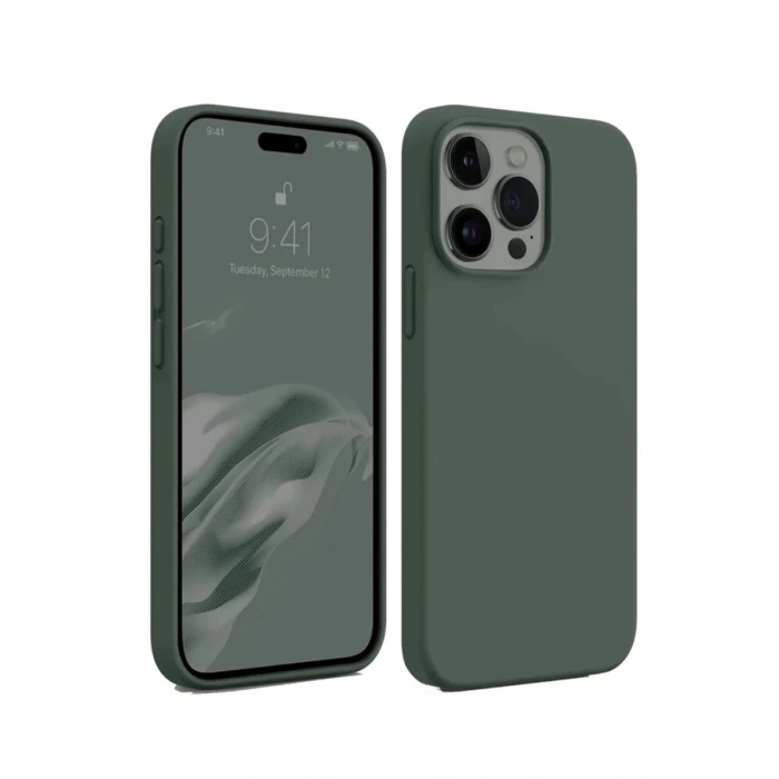 Hubrendy Bez Apple iPhone 15 Pro Kılıf First Silikon - Koyu Yeşil
