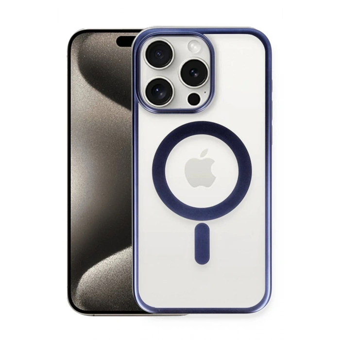 Hubrendy Bez Apple iPhone 15 Pro Max Kılıf Erozi Magsafe Kapak - Lacivert