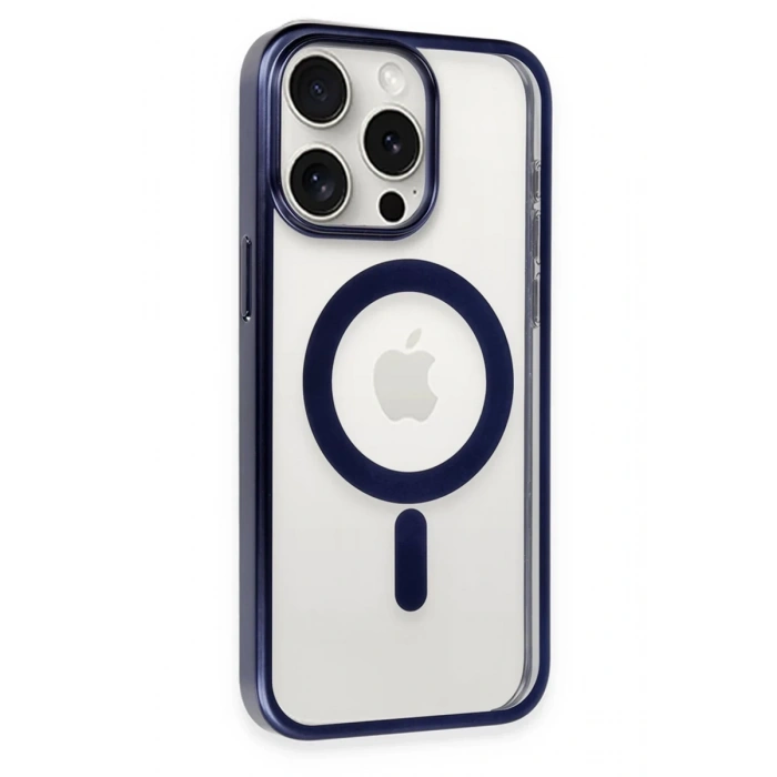 Hubrendy Bez Apple iPhone 15 Pro Max Kılıf Erozi Magsafe Kapak - Lacivert