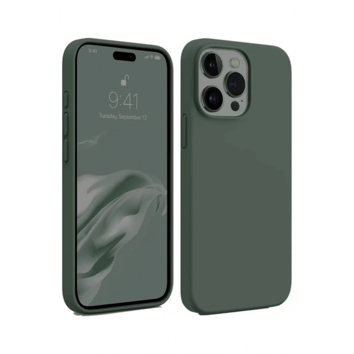 Hubrendy Bez Apple iPhone 15 Pro Max Kılıf First Silikon - Koyu Yeşil