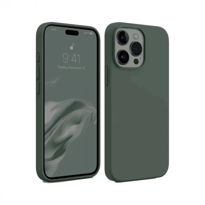Hubrendy Bez Apple iPhone 15 Pro Max Kılıf First Silikon - Koyu Yeşil