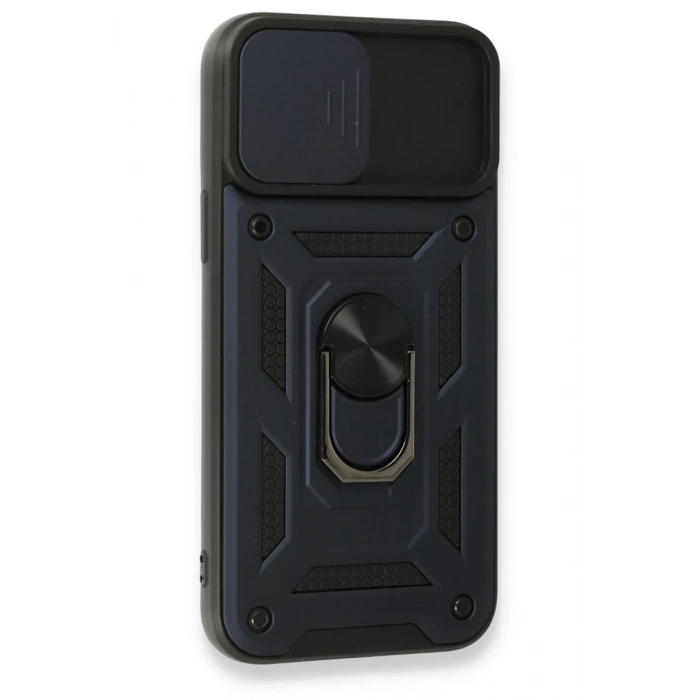 Hubrendy Bez Apple iPhone 15 Pro Max Kılıf Pars Lens Yüzüklü Silikon - Lacivert