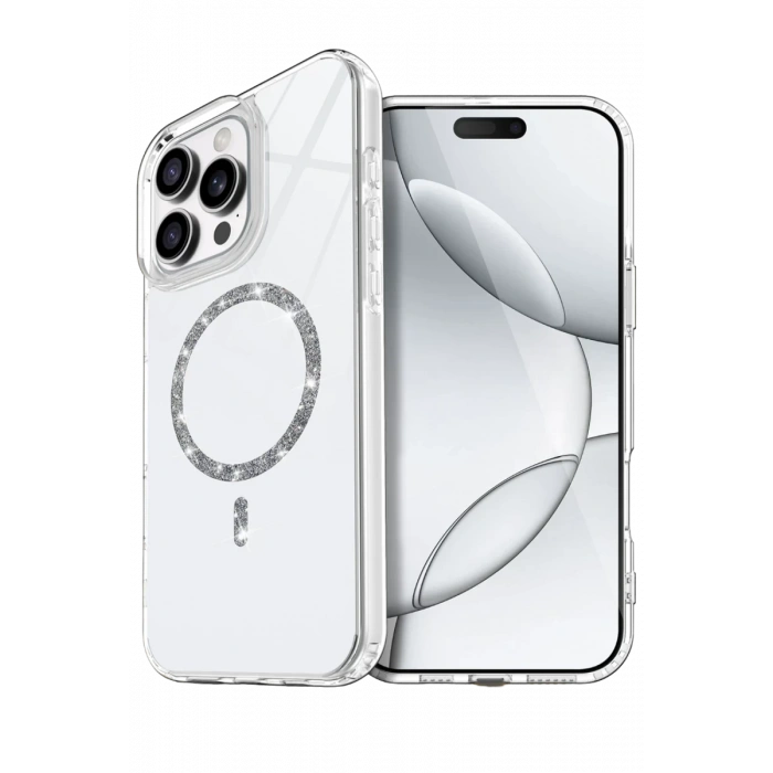 Hubrendy Bez Apple iPhone 15 Pro Max Live Diamond Magsafe Kapak - Şeffaf