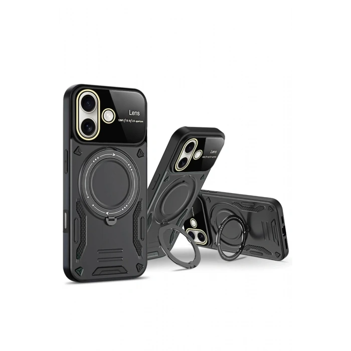 Hubrendy Bez Apple iPhone 16 Kılıf Joy Lens Standlı Kapak - Mor