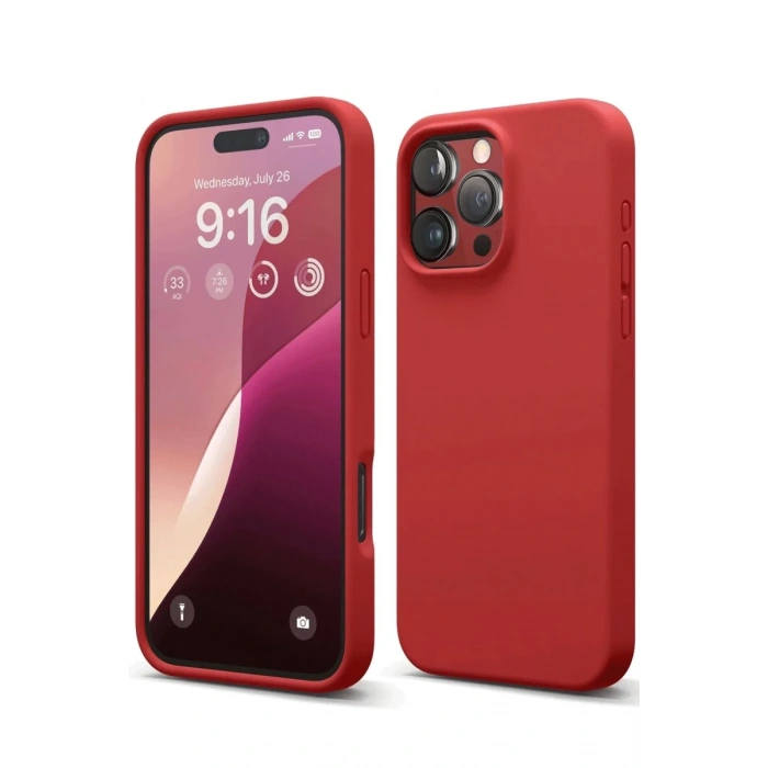 Hubrendy Bez Apple iPhone 16 Pro Kılıf First Silikon - Kırmızı