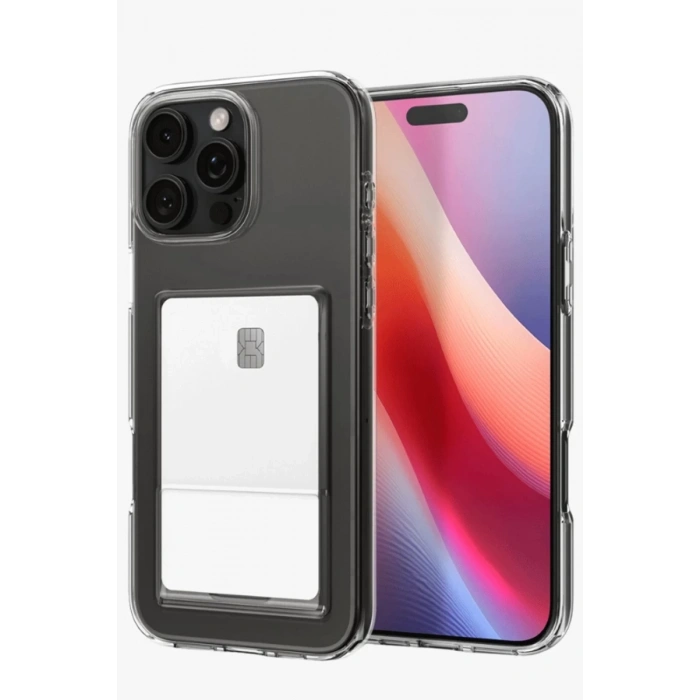 Hubrendy Bez Apple iPhone 16 Pro Max Kılıf Kart Şeffaf Silikon - Şeffaf