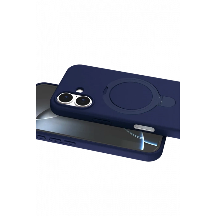 Hubrendy Bez Apple iPhone 16 Regal Magsafe Standlı Kapak - Lacivert