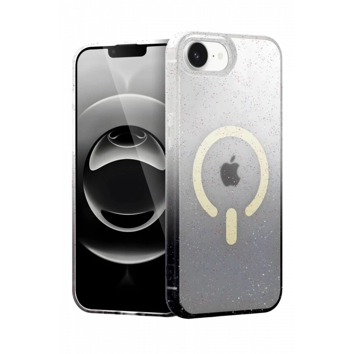 Hubrendy Bez Apple iPhone 16E Pummel Shiny Magsafe Kapak - Siyah
