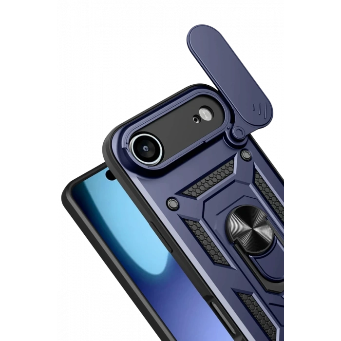 Hubrendy Bez Apple iPhone 17 Air Pars Lens Yüzüklü Silikon - Lacivert