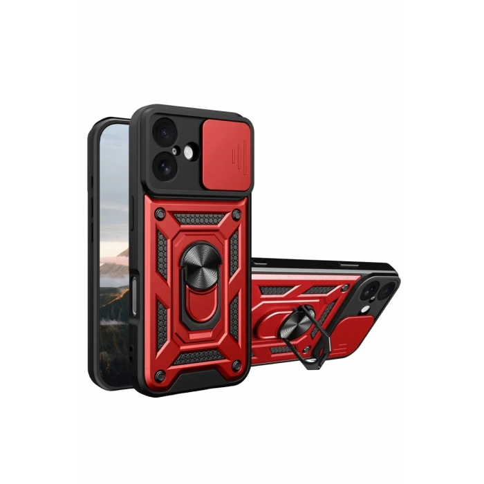 Hubrendy Bez Apple iPhone 17 Pars Lens Yüzüklü Silikon - Kırmızı