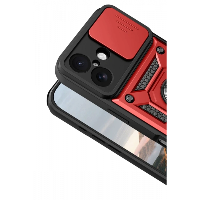 Hubrendy Bez Apple iPhone 17 Pars Lens Yüzüklü Silikon - Kırmızı