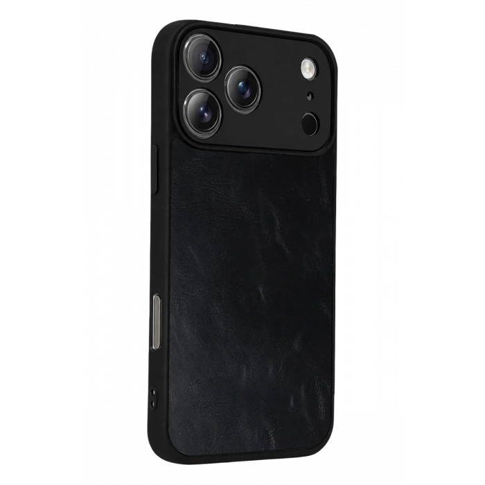 Hubrendy Bez Apple iPhone 17 Pro Aras Deri Kapak - Siyah