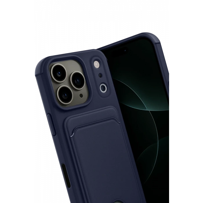 Hubrendy Bez Apple iPhone 17 Pro Kelvin Kartvizitli Silikon - Lacivert
