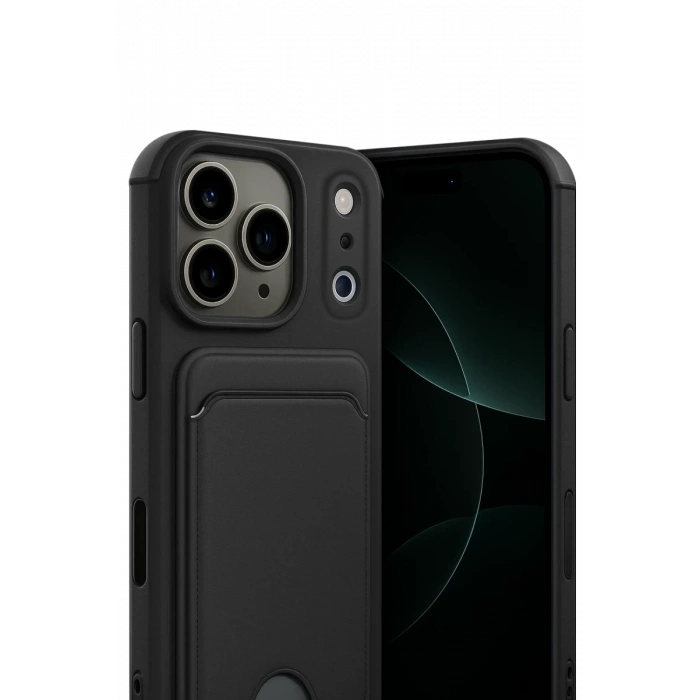 Hubrendy Bez Apple iPhone 17 Pro Kelvin Kartvizitli Silikon - Siyah