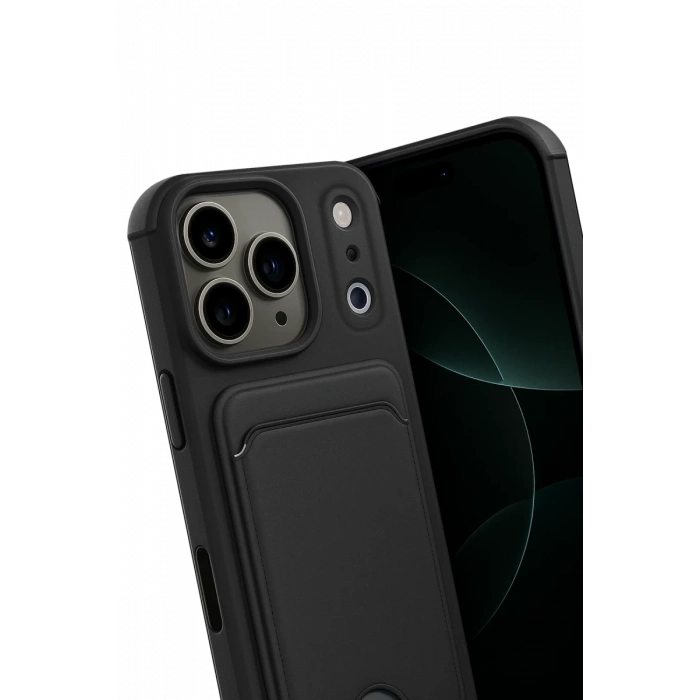 Hubrendy Bez Apple iPhone 17 Pro Kelvin Kartvizitli Silikon - Siyah
