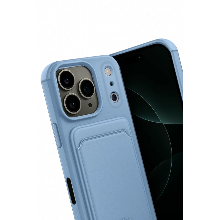 Hubrendy Bez Apple iPhone 17 Pro Max Kelvin Kartvizitli Silikon - Mavi