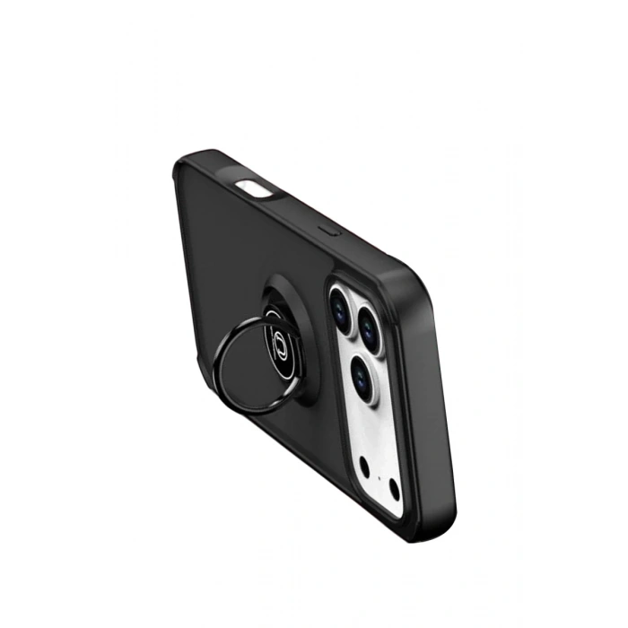 Hubrendy Bez Apple iPhone 17 Pro Montreal Yüzüklü Silikon Kapak - Siyah