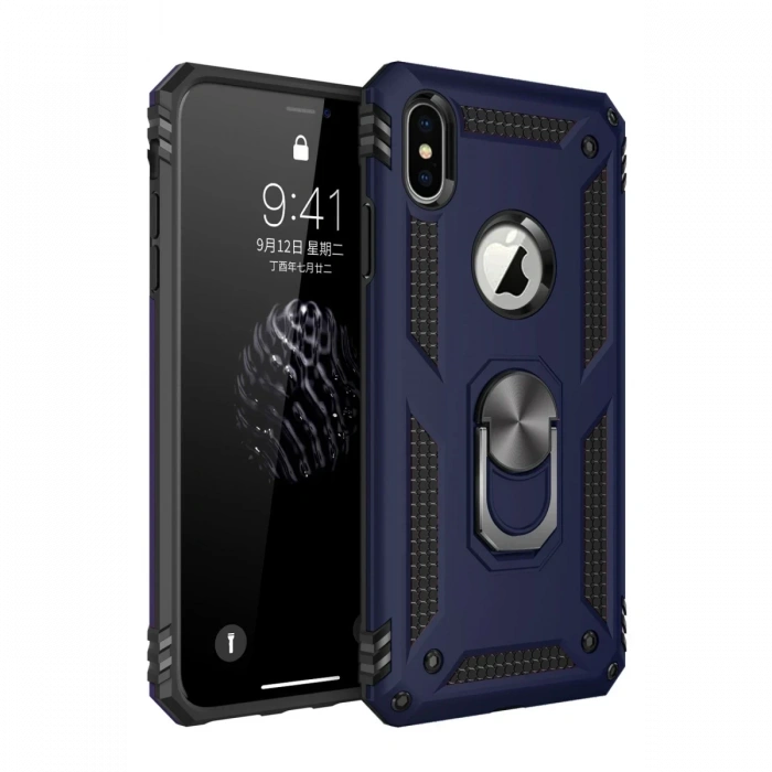 Hubrendy Bez Apple iPhone XS Max Kılıf Sofya Yüzüklü Silikon Kapak - Lacivert