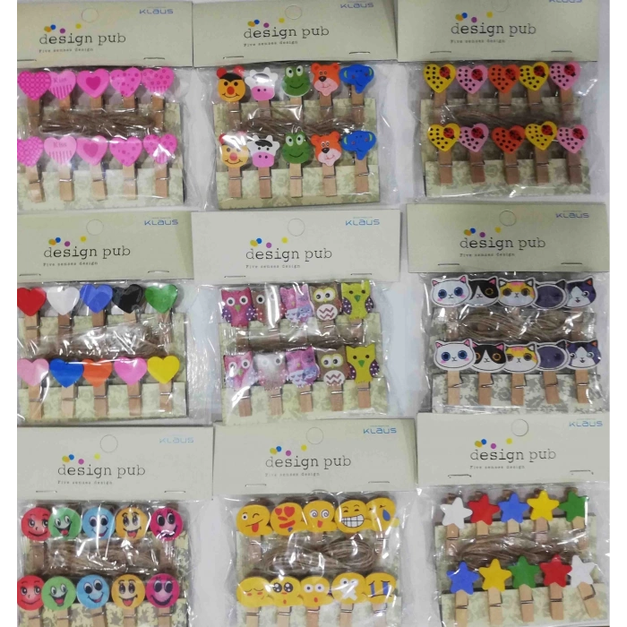 Hubrendy Kargo 10lu Şekilli Ahşap Mandallar 3.5cm (10lu Set-10 Paket)