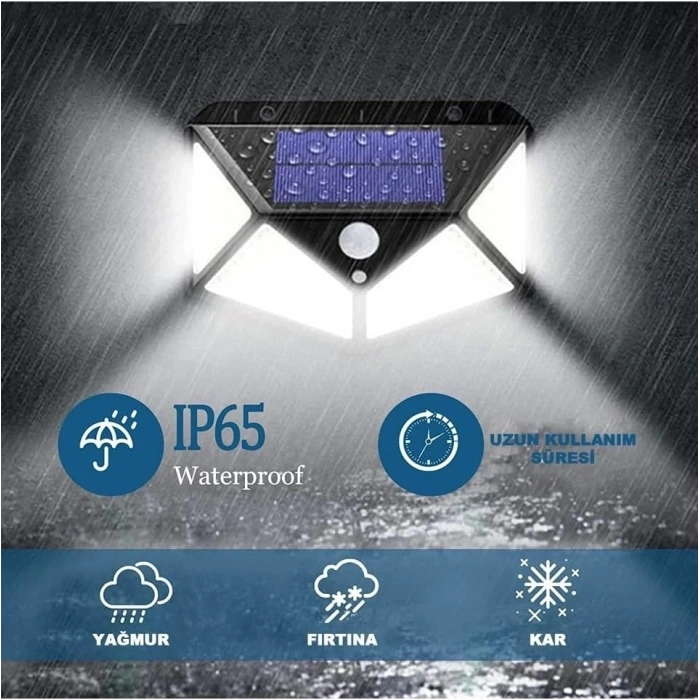 Hubrendy Kargo 100 Led Dış Mekan Solar Aydınlatma Fotoselli Solar Lamba Hareket Sensörlü