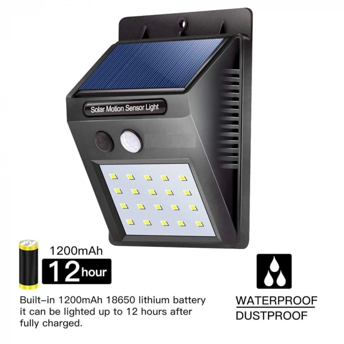 Hubrendy Kargo 20 Ledli Hareket Sensörlü Dış Mekan Solar Lamba