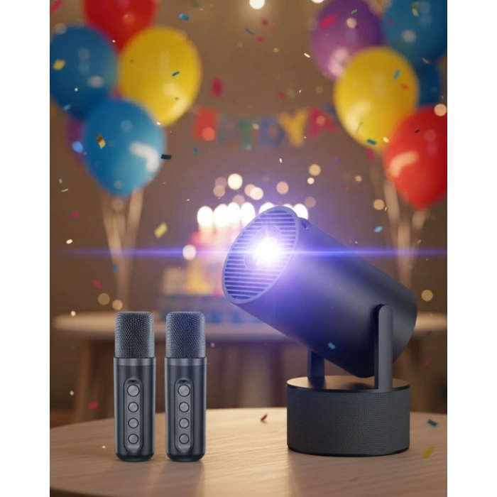 Hubrendy Kargo Akıllı Projeksiyon Cihazı Karaoke Mikrofonlu 1080p Android Yeni Nesil