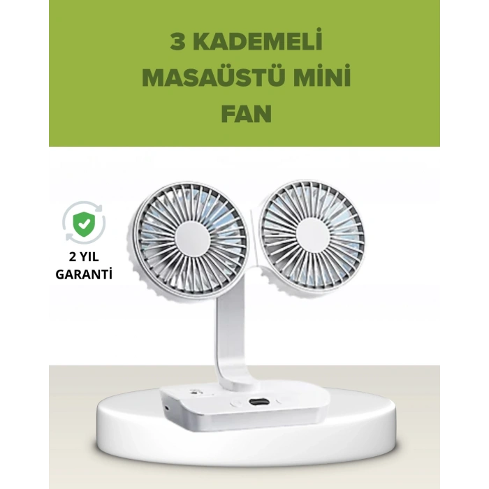 Hubrendy Kargo Çift Kafalı Masaüstü Ve Duvar Tipi Sessiz Usb Şarjlı Fan